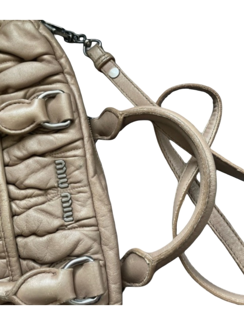 Miu Miu Matelasse Taupe Quilted Ruched Leather Satchel Shoulder Bag Purse Soft - Picture 5 of 16